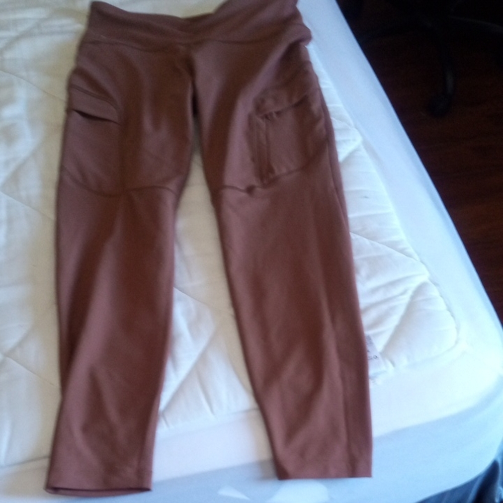 Old Navy Women's Brown High Rise Leggings Side Pockets Size Large Like New
